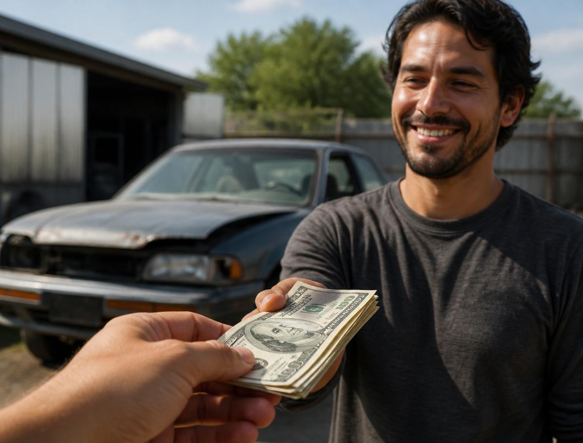 Customer receiving cash for a junk car in St. Louis
