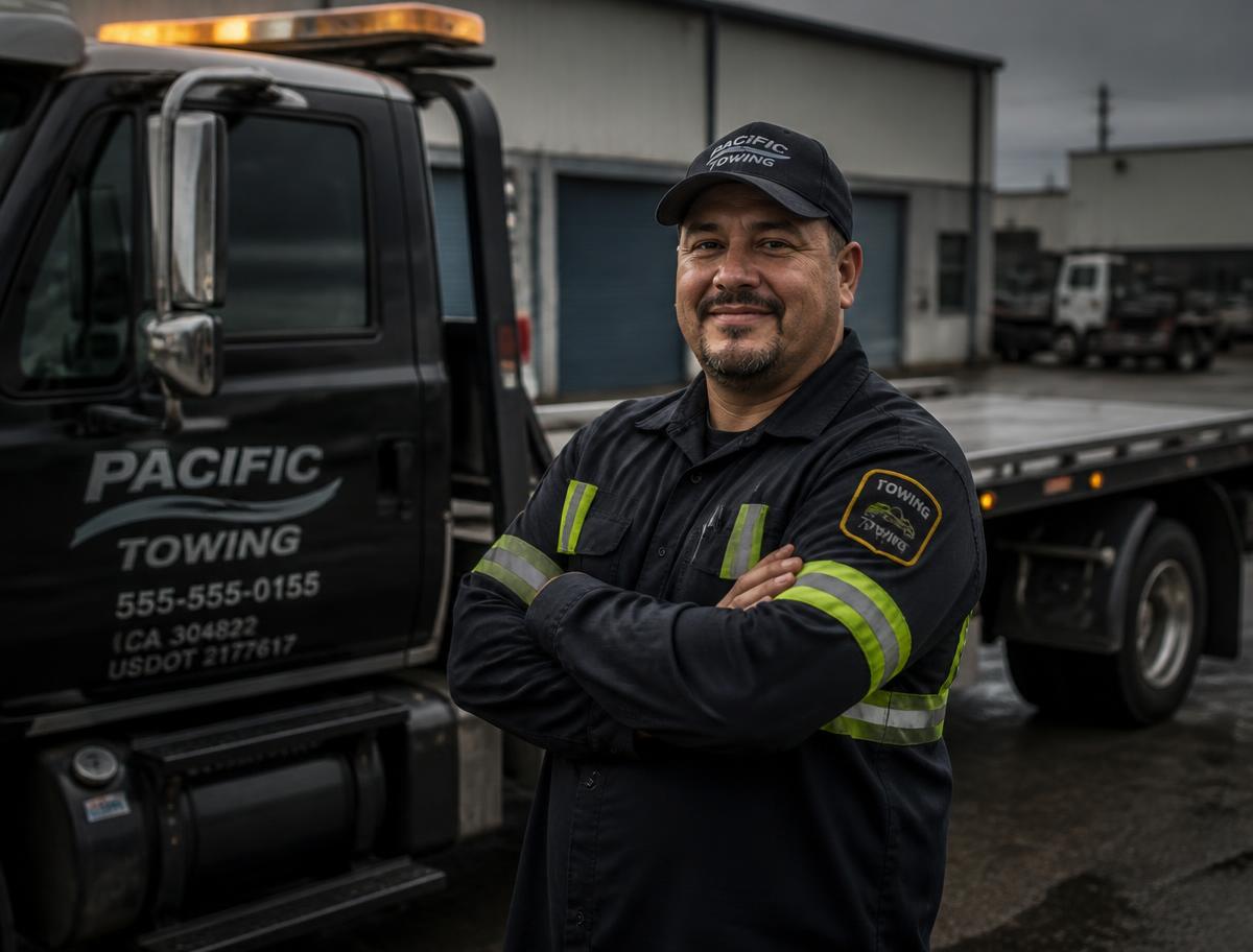 Professional tow truck driver ready for free junk car pickup